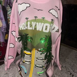 Pink Hollywood Graphic Sweater Dress